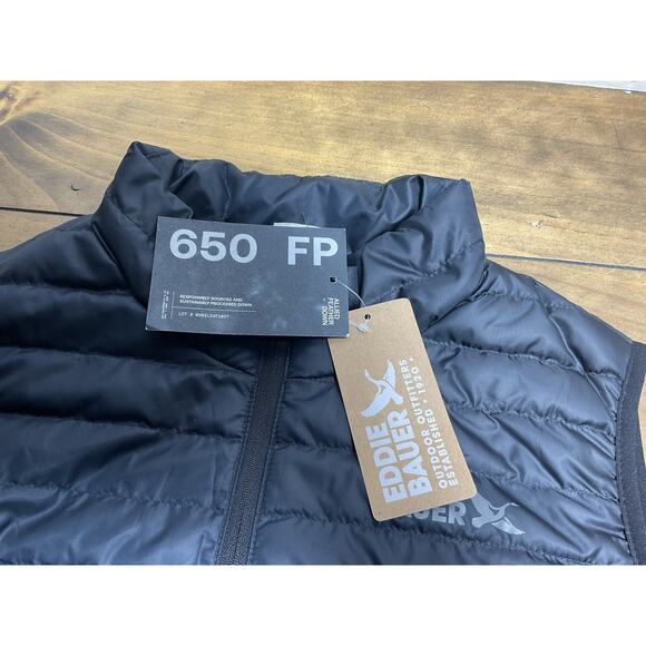 Eddie Bauer Puffer Vest Mens Medium Microlight 650 Goose Down Black NWT - Picture 3 of 12